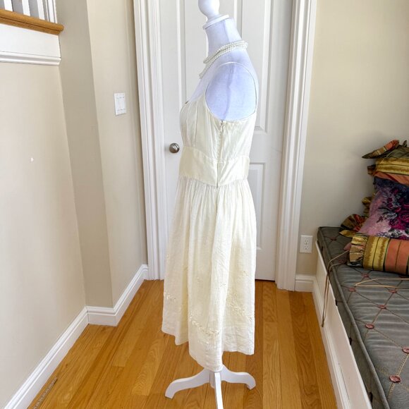 Ann Taylor Dress Light Yellow Embroidered Silk Cotton (8) - Picture 3 of 10